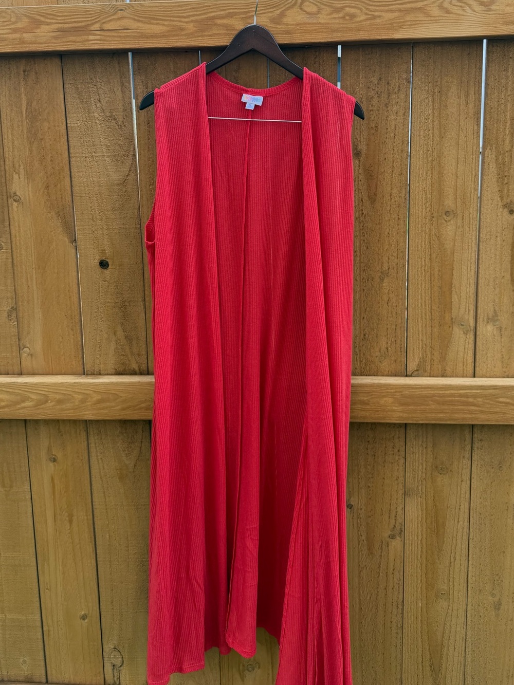 LulaRoe “Joy” Red/Orange Sleeveless Maxi Duster Vest